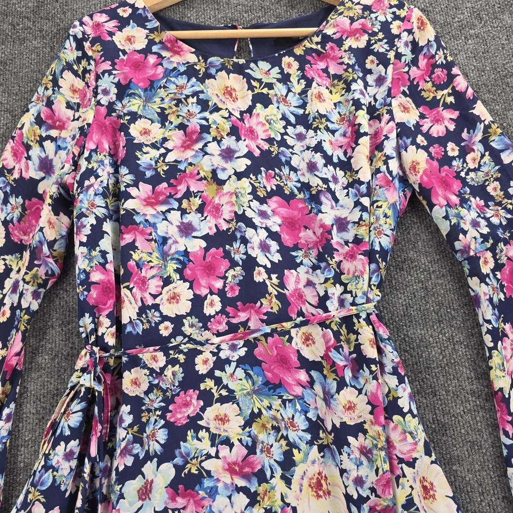 55-LuLu's Dress Wmns Medium Navy Blue Floral Bell Sleeve Fit & Flare Mini A-Line - Picture 7 of 16